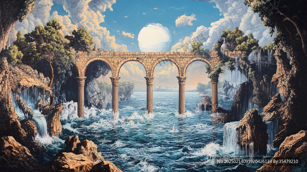 油画风景油画大桥