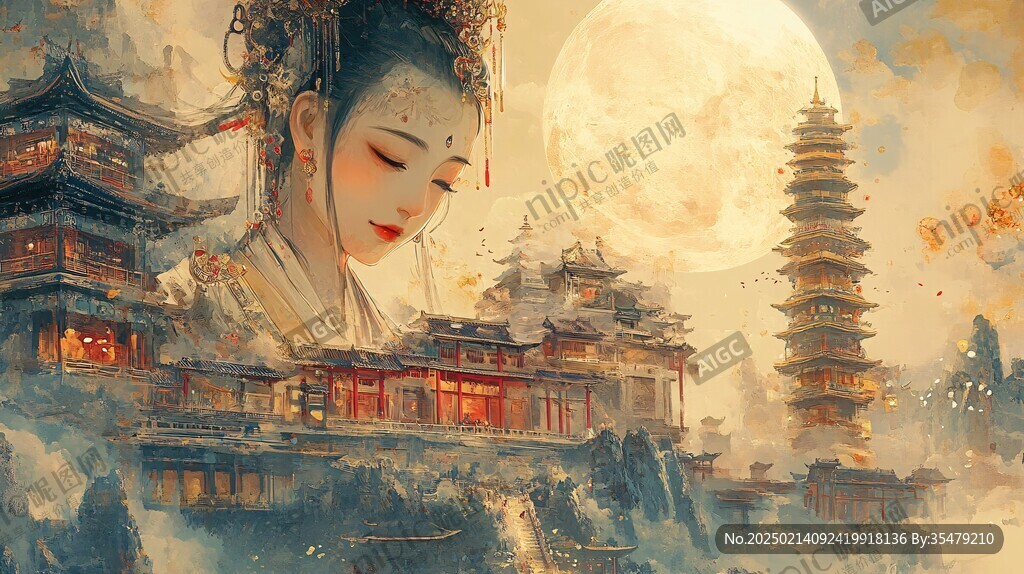 中秋楼阁仙女图