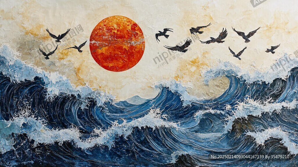 海浪仙鹤海浪酒店壁画