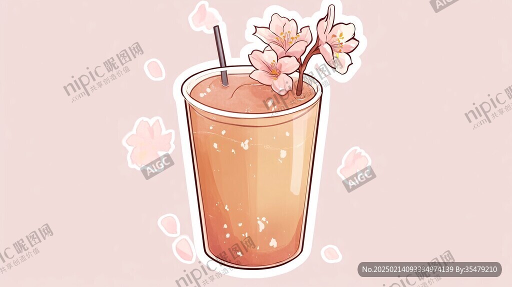 桃胶奶茶插画