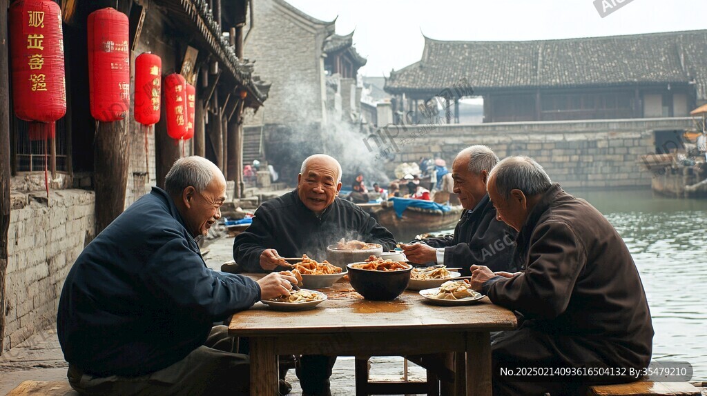 古镇茶铺食客
