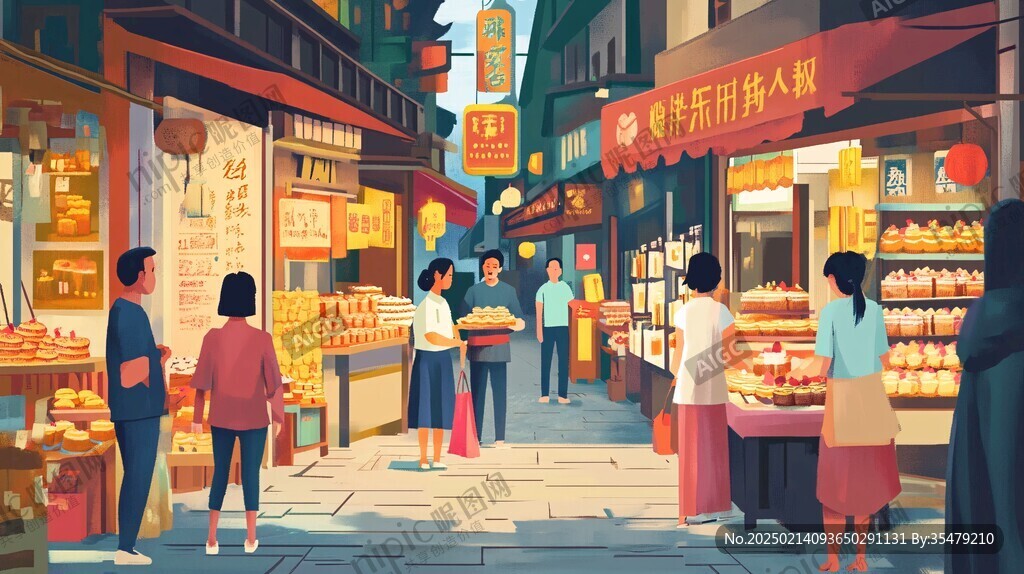 小吃街插画