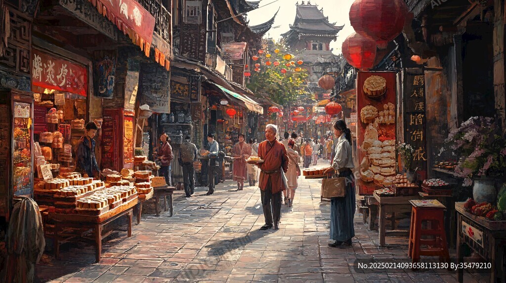 古代美食街景