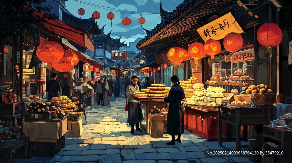 古代美食街景