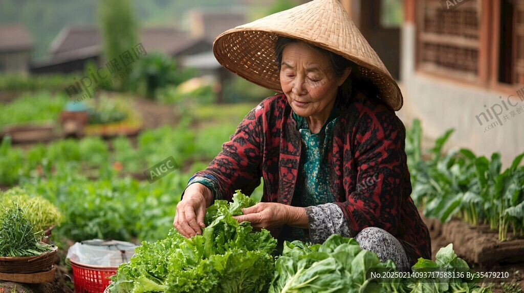 农家择菜场景