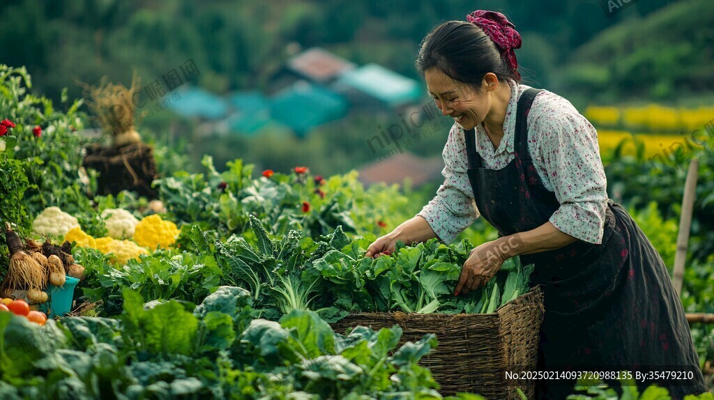 农家择菜场景