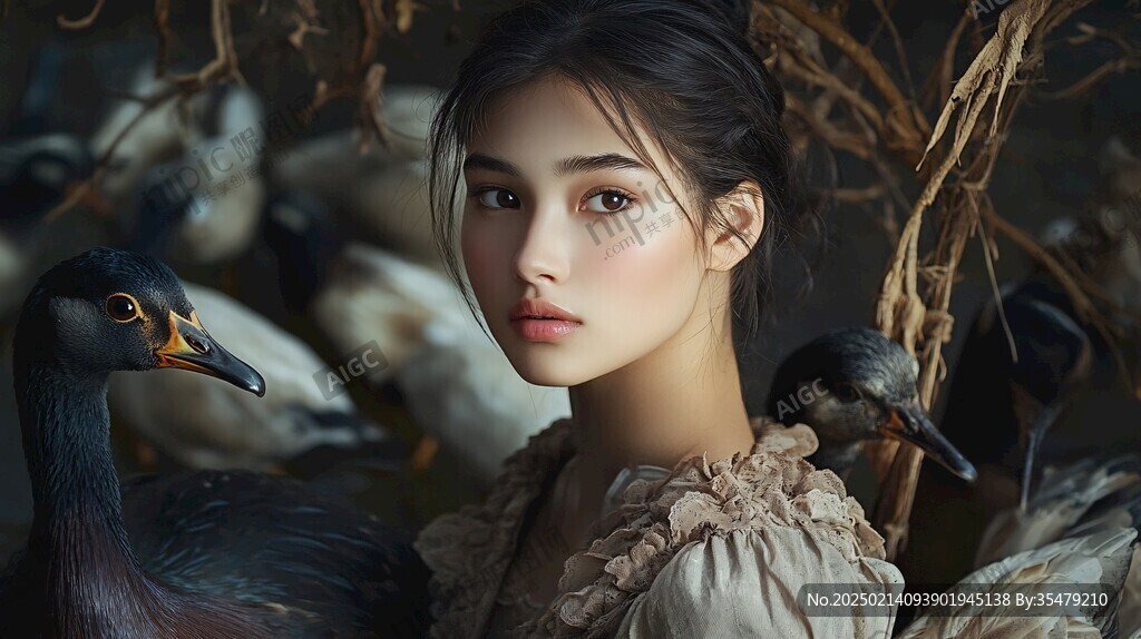 少女与仙鹤