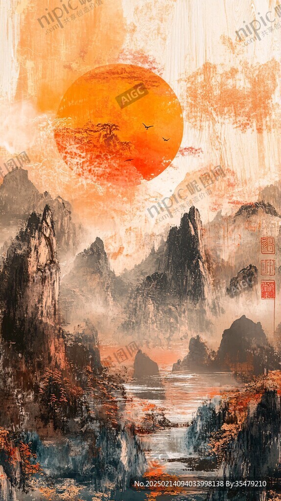 水墨山水鸿运当头