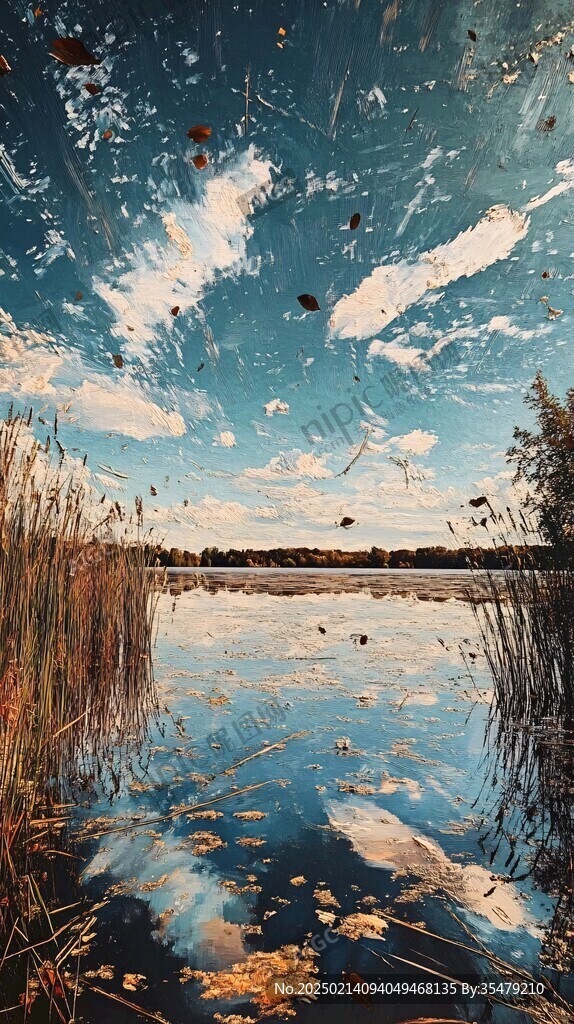 秋季草地芦苇湖泊湿地