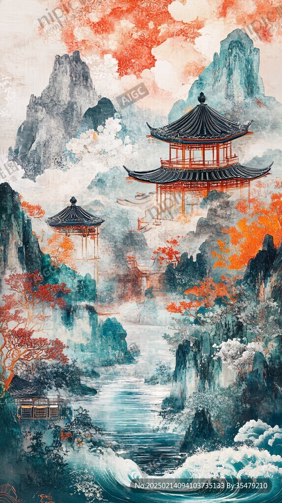插画爱晚亭