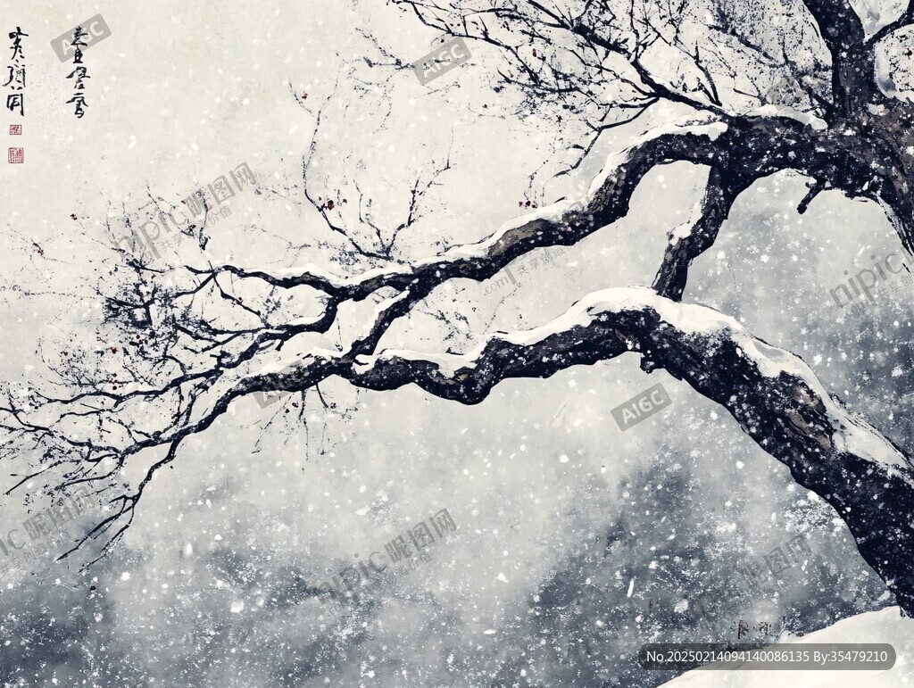 工笔手绘雪景图