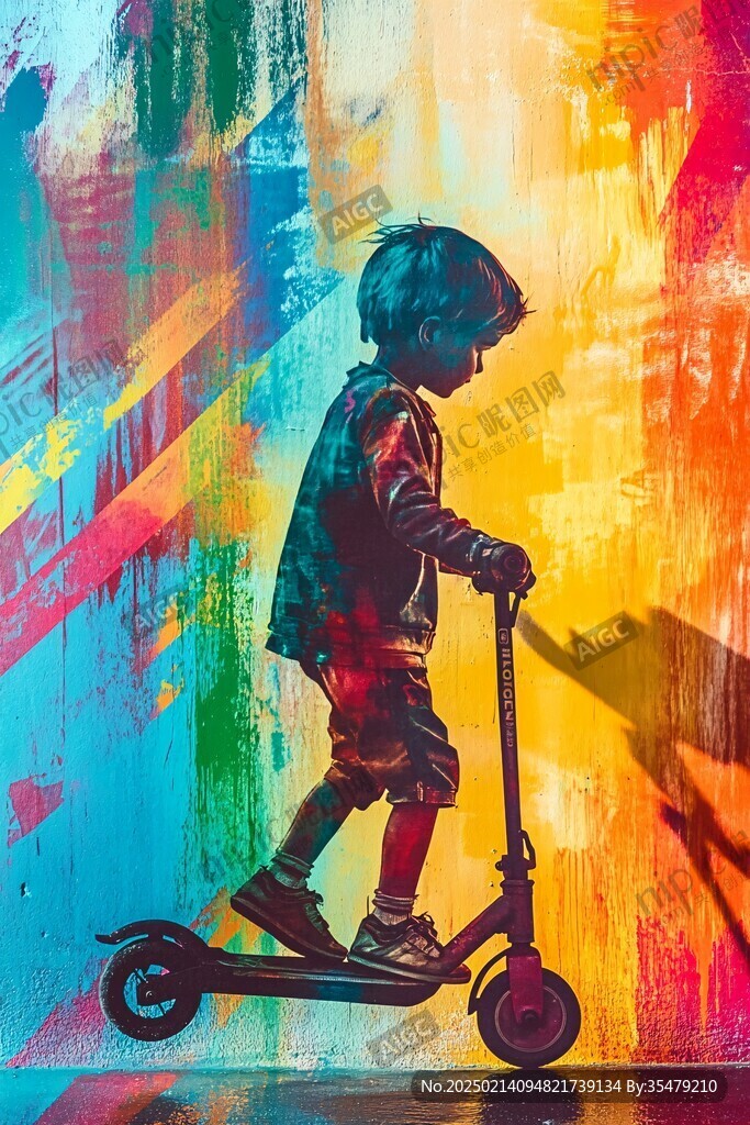 滑板车少年人像