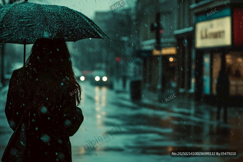 雨中女孩背影
