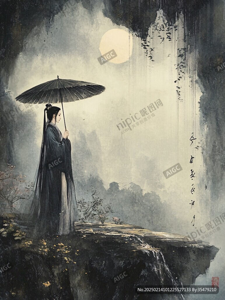 小说插画油纸伞画