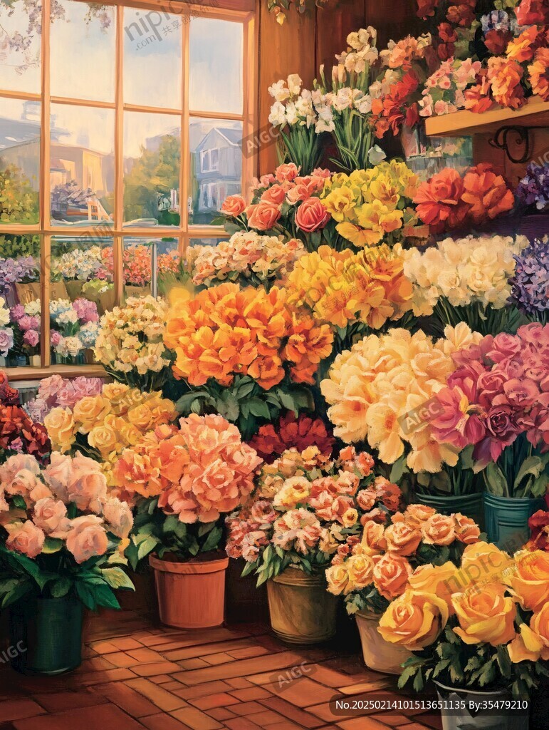 花卉盒景高清油画