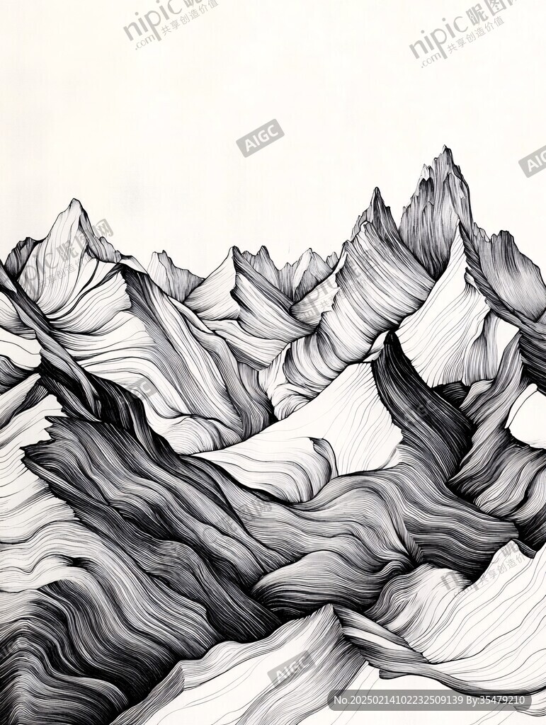 高端山水线包装插画