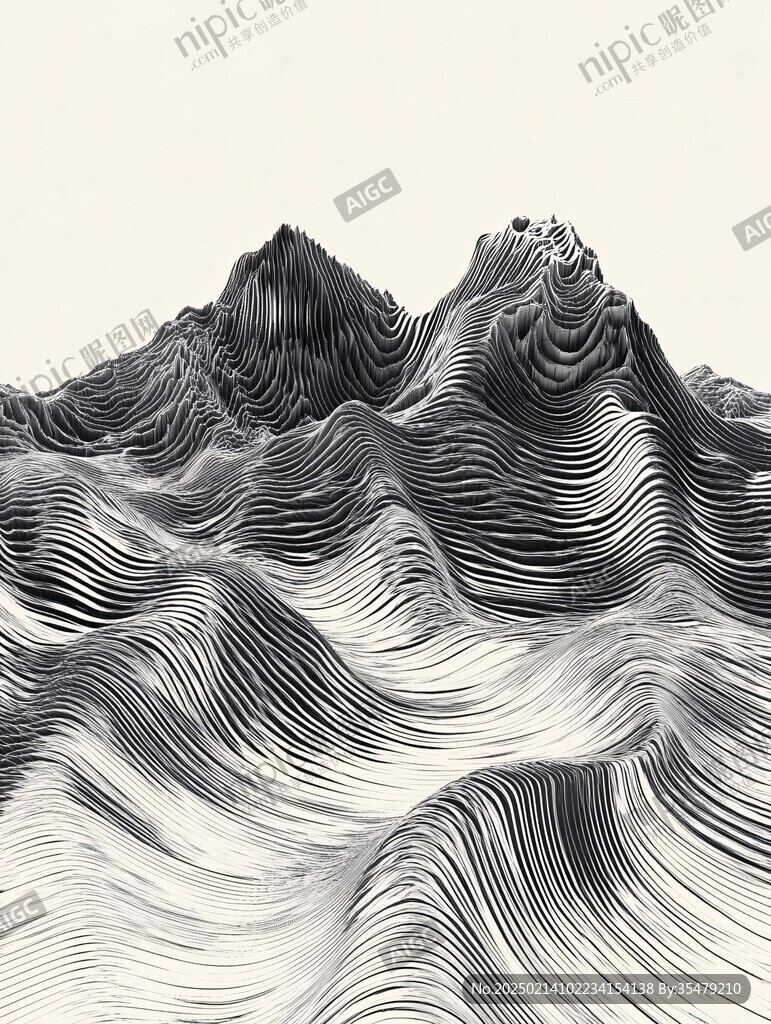 高端山水线包装插画