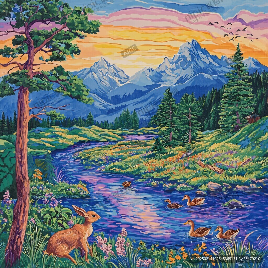 动物风景油画