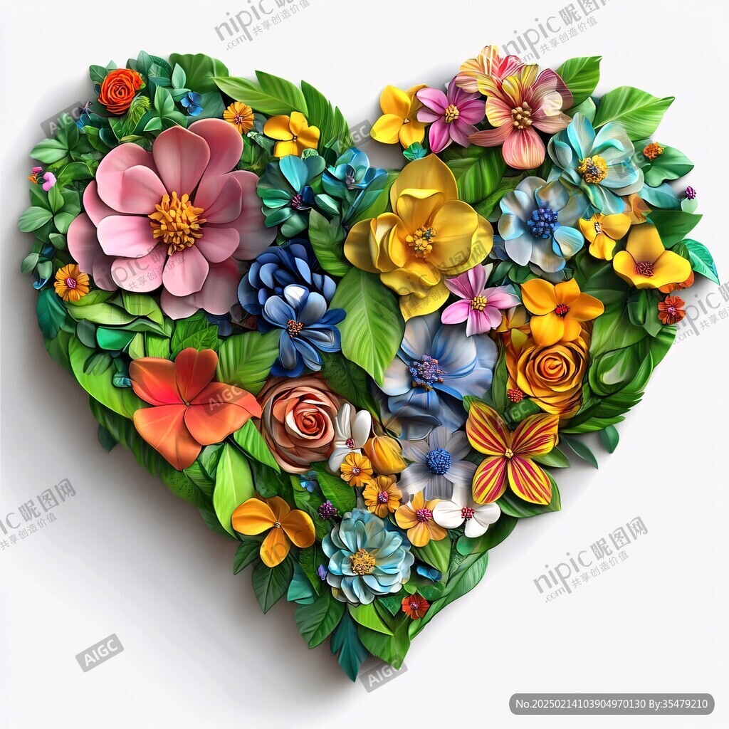 浮雕花卉与爱心3d