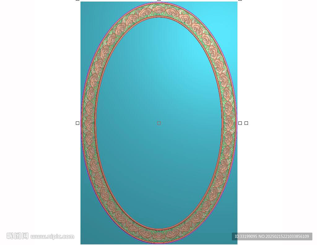 椭圆祥云底纹边框镜框精雕图灰度