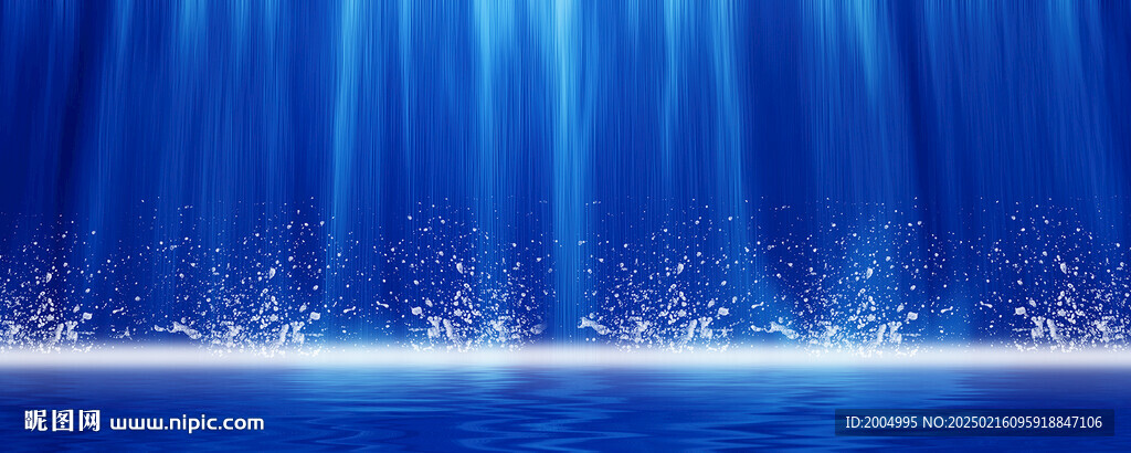 巨幅蓝色瀑布流水生财