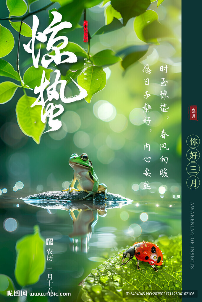 惊蛰花鸟鱼虫万物复苏节气海报