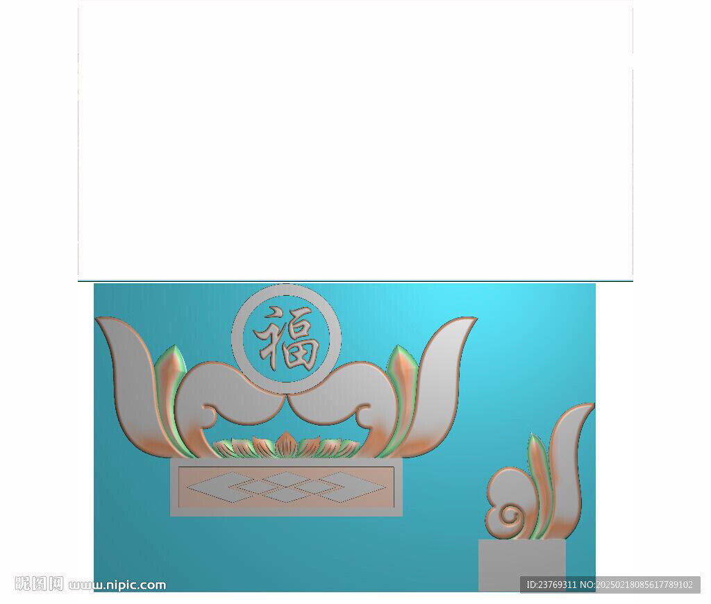 洋花福字墓碑头石碑边耳精雕灰度
