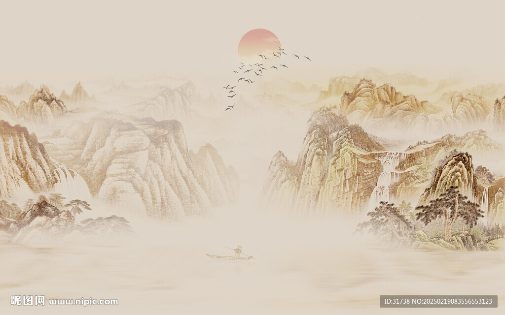 屏风国画山水画背景墙