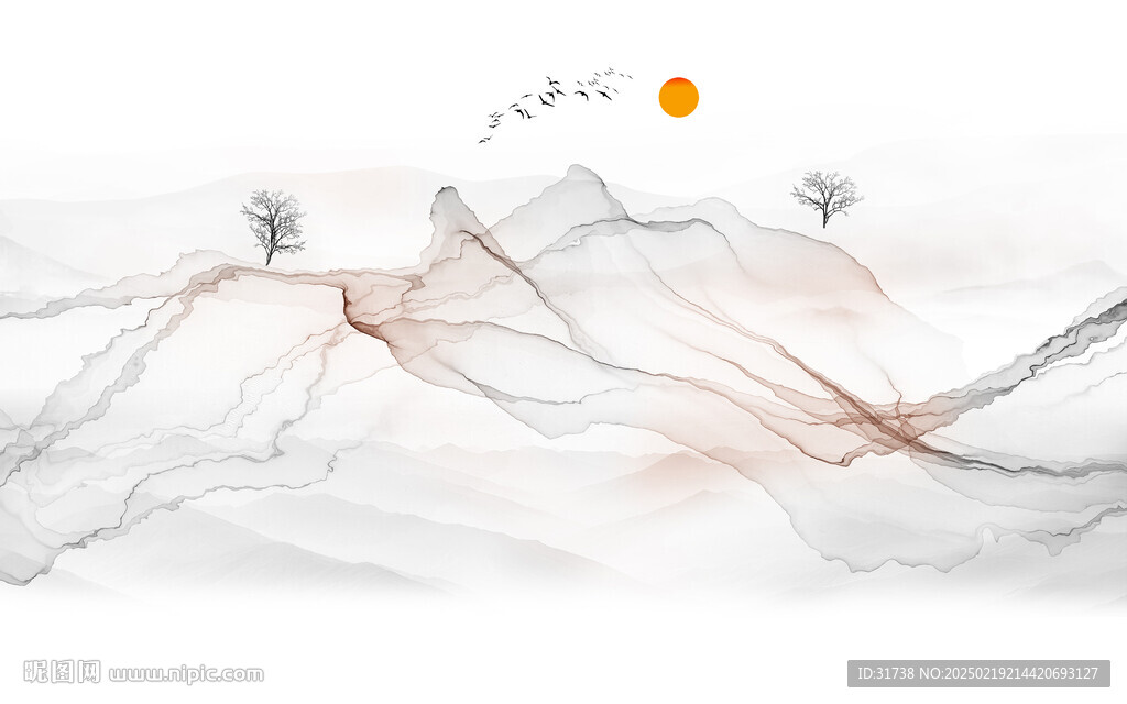 屏风抽象禅境山水水墨画