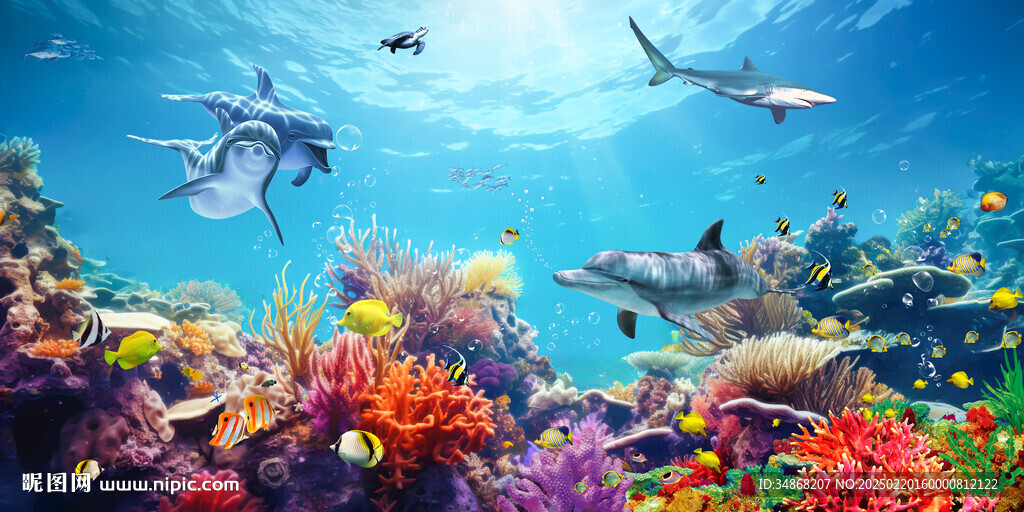 海底生物海底背景墙