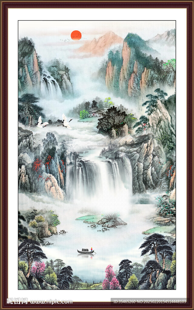 旭日东升山水画