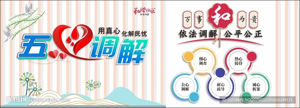 五心调解文化墙设计