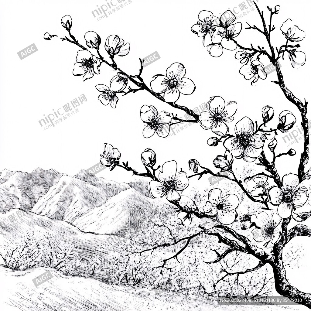 手绘岗梅线描插画