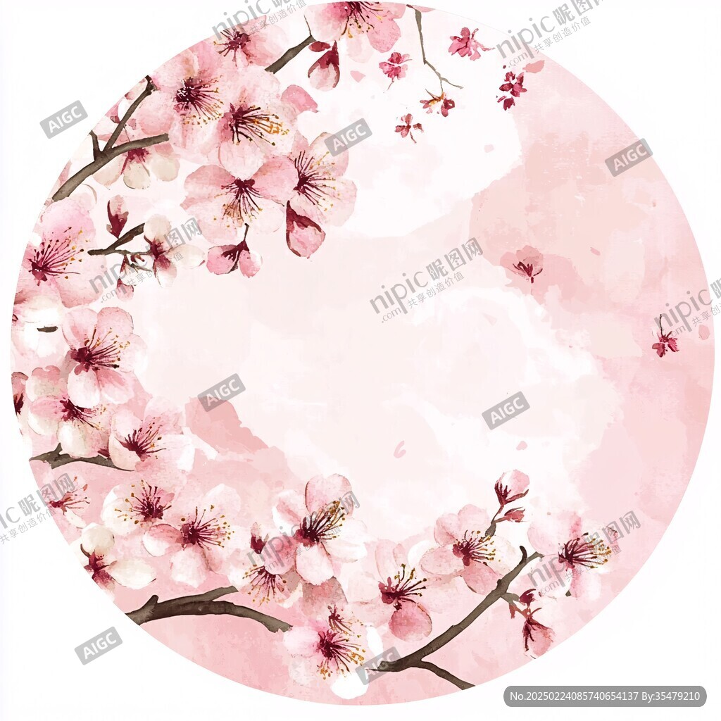 桃花圆形装饰画