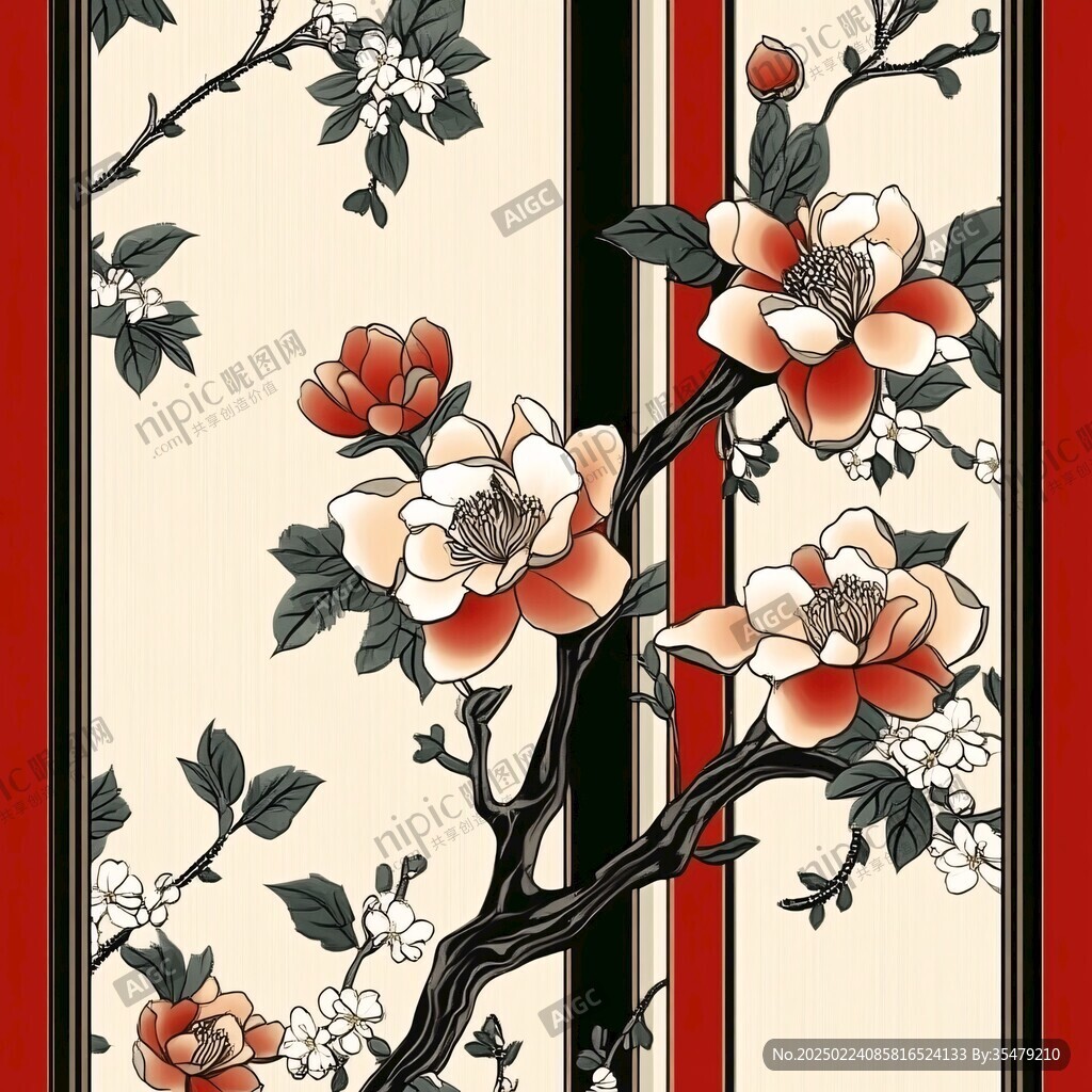手绘梅花花鸟壁画