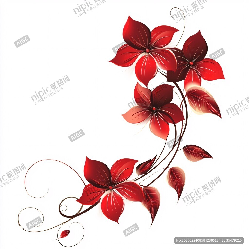暗红手绘花艺素材