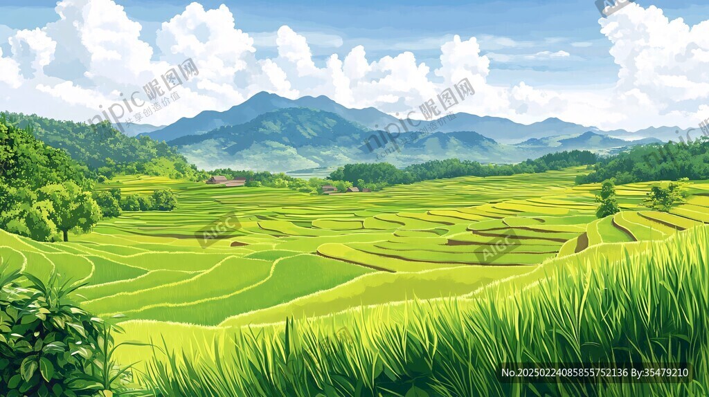 水稻梯田插画