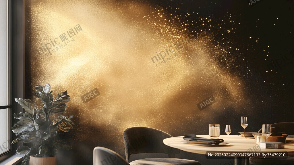 金色线条意境背景墙轻