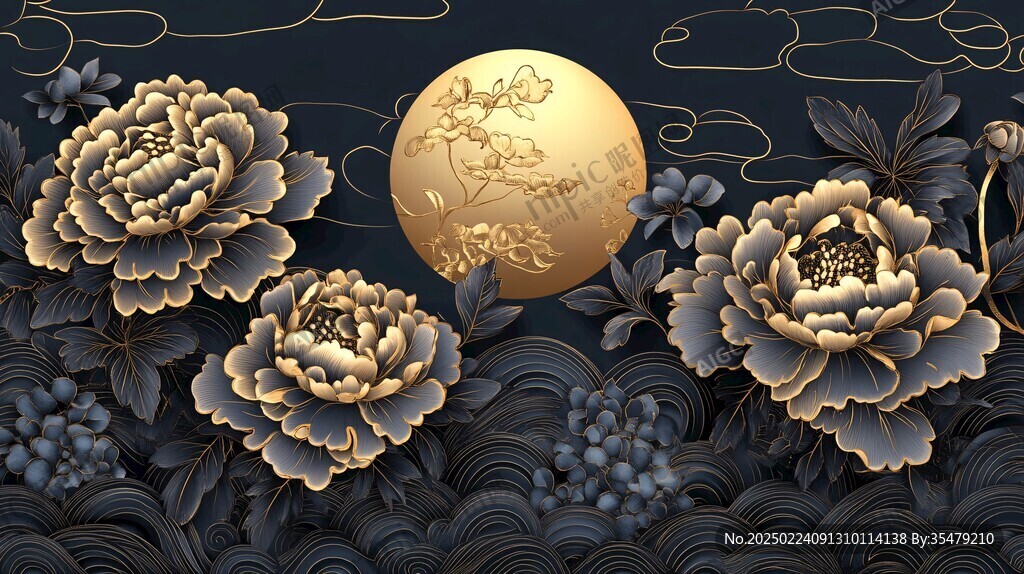 牡丹花线描金轻奢