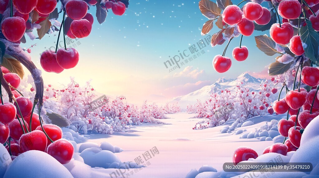 红果实雪景