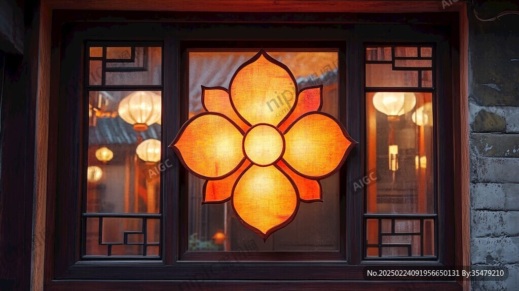 中式门窗夜景灯光