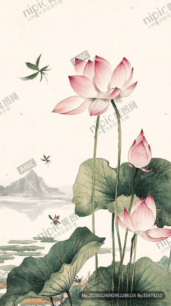 古风荷花插画