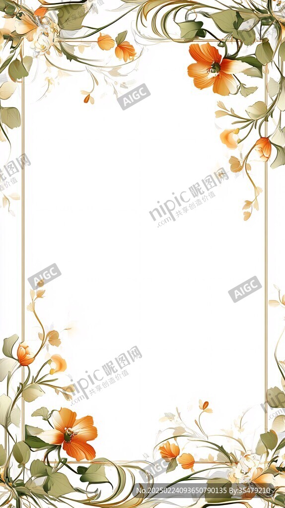 橙色花卉边框设计