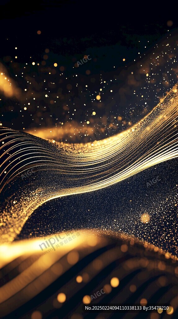 金色粒子流动的抽象画