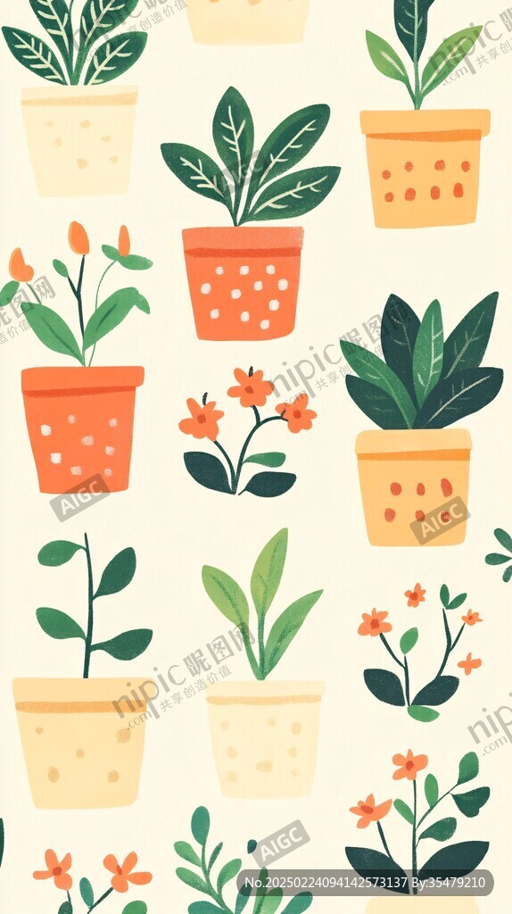 风格化的室内植物插图