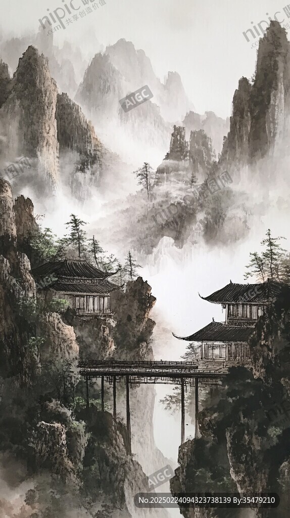 楼阁山水意境画