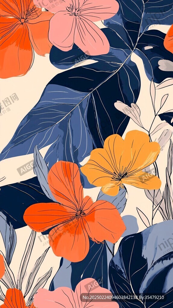 线条色块花卉