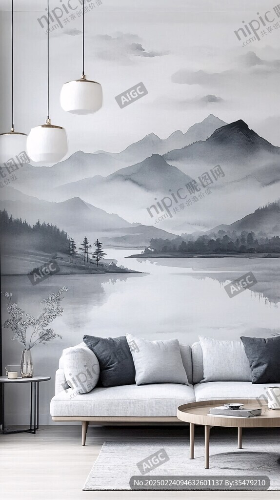 新中式山水墙纸壁画