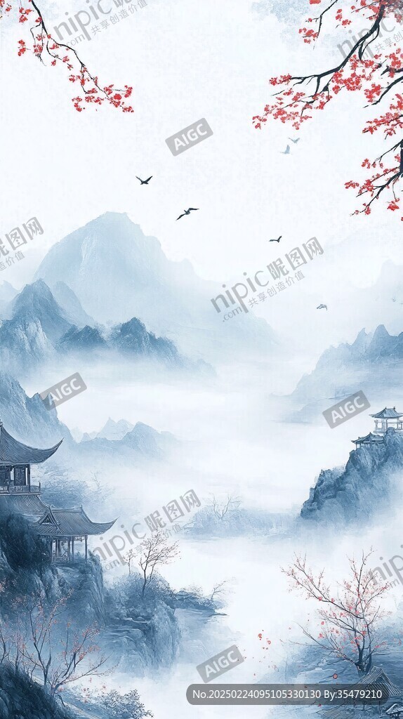 意境古风山水插画
