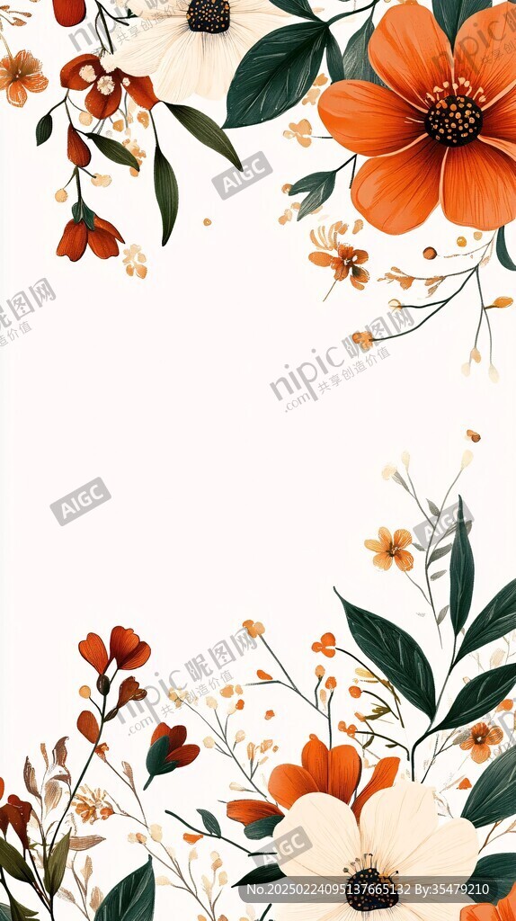 森系粉橙色花朵背景